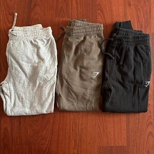 Gymshark Three Pack Black Gray Taupe Joggers